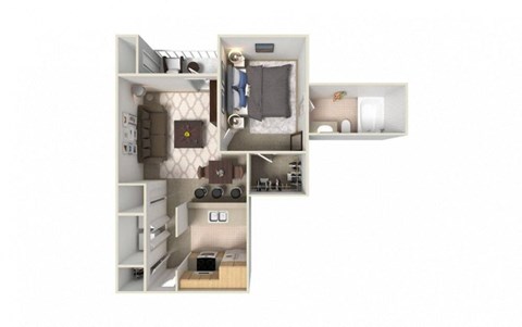 Floor plan for 1 bed, 1 bath, 595 sqft